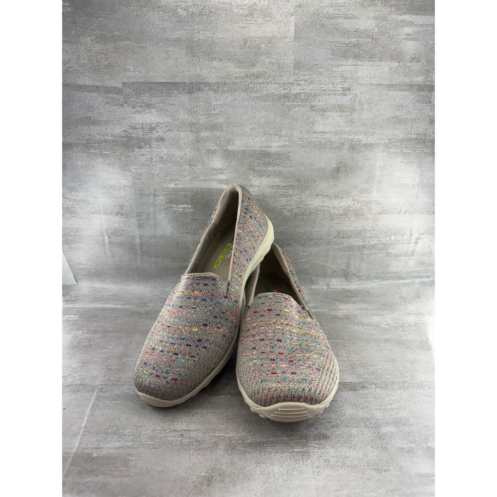 Skechers Relaxed Fit 49291 Taupe Multi Rainbow Knit Slip On Shoes Women Sz 7.5